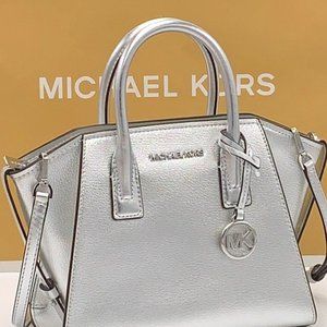 Michael Kors Avril Small Leather Top-Zip Satchel Color Silver